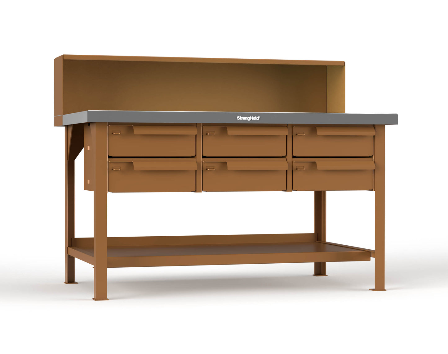 Extreme Duty 7 GA Shop Table with Stainless Steel Top, Riser Shelf, 6 Drawers - 60 In. W x 36 In. D x 48 In. H - T6036-RS-6DB-SSTOP-8008