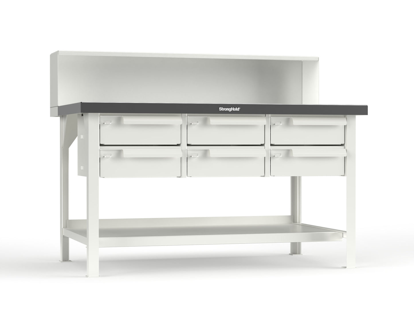 Extreme Duty 7 GA Shop Table with Stainless Steel Top, Riser Shelf, 6 Drawers - 60 In. W x 36 In. D x 48 In. H - T6036-RS-6DB-SSTOP-9003