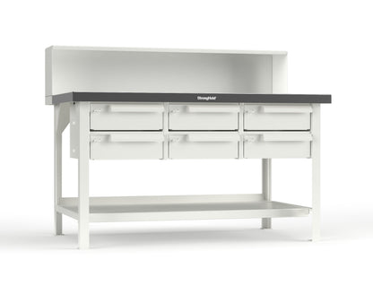 Extreme Duty 7 GA Shop Table with Stainless Steel Top, Riser Shelf, 6 Drawers - 60 In. W x 36 In. D x 48 In. H - T6036-RS-6DB-SSTOP-9003