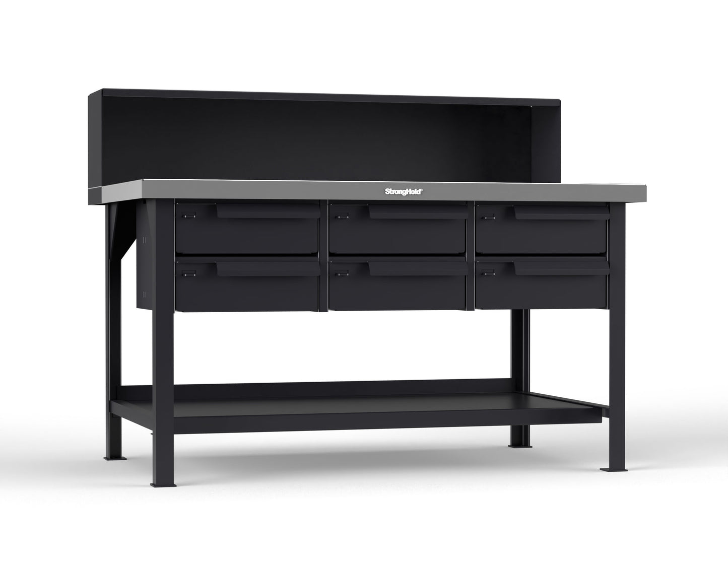 Extreme Duty 7 GA Shop Table with Stainless Steel Top, Riser Shelf, 6 Drawers - 60 In. W x 36 In. D x 48 In. H - T6036-RS-6DB-SSTOP-9005