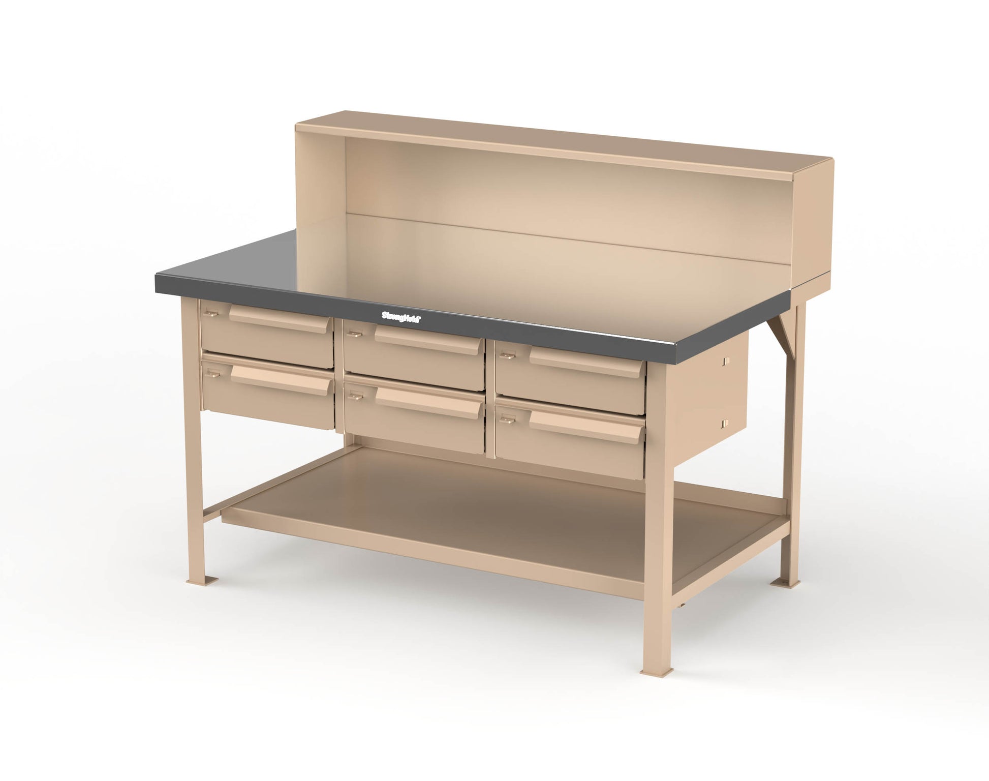 Extreme Duty 7 GA Shop Table with Stainless Steel Top, Riser Shelf, 6 Drawers - 60 In. W x 36 In. D x 48 In. H - T6036-RS-6DB-SSTOP-1019