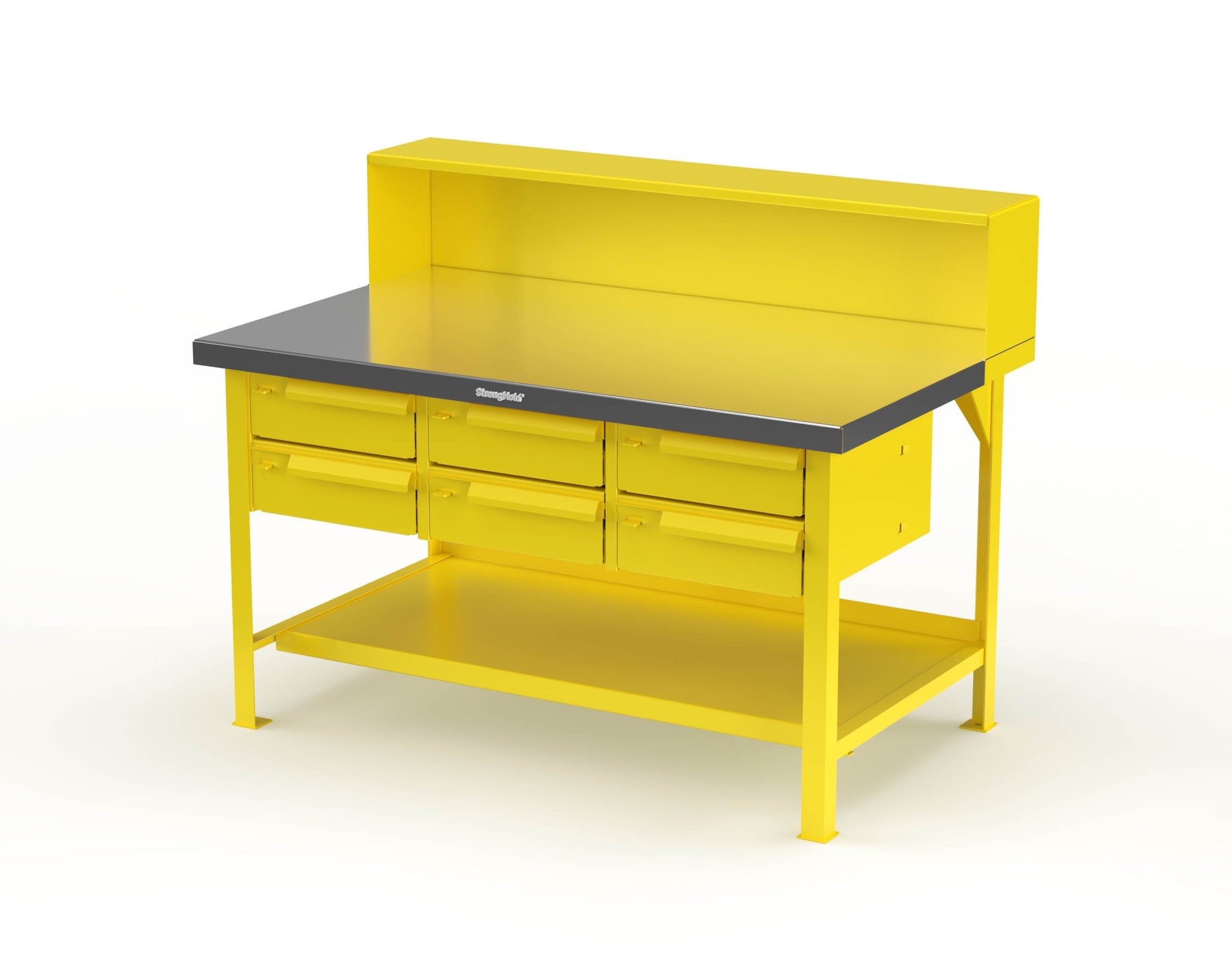 Extreme Duty 7 GA Shop Table with Stainless Steel Top, Riser Shelf, 6 Drawers - 60 In. W x 36 In. D x 48 In. H - T6036-RS-6DB-SSTOP-1021