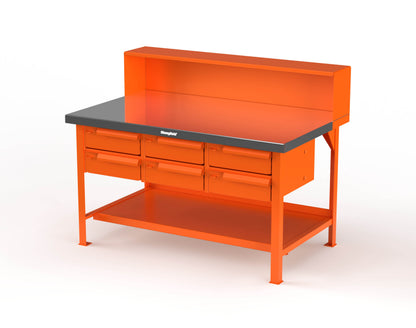 Extreme Duty 7 GA Shop Table with Stainless Steel Top, Riser Shelf, 6 Drawers - 60 In. W x 36 In. D x 48 In. H - T6036-RS-6DB-SSTOP-2009