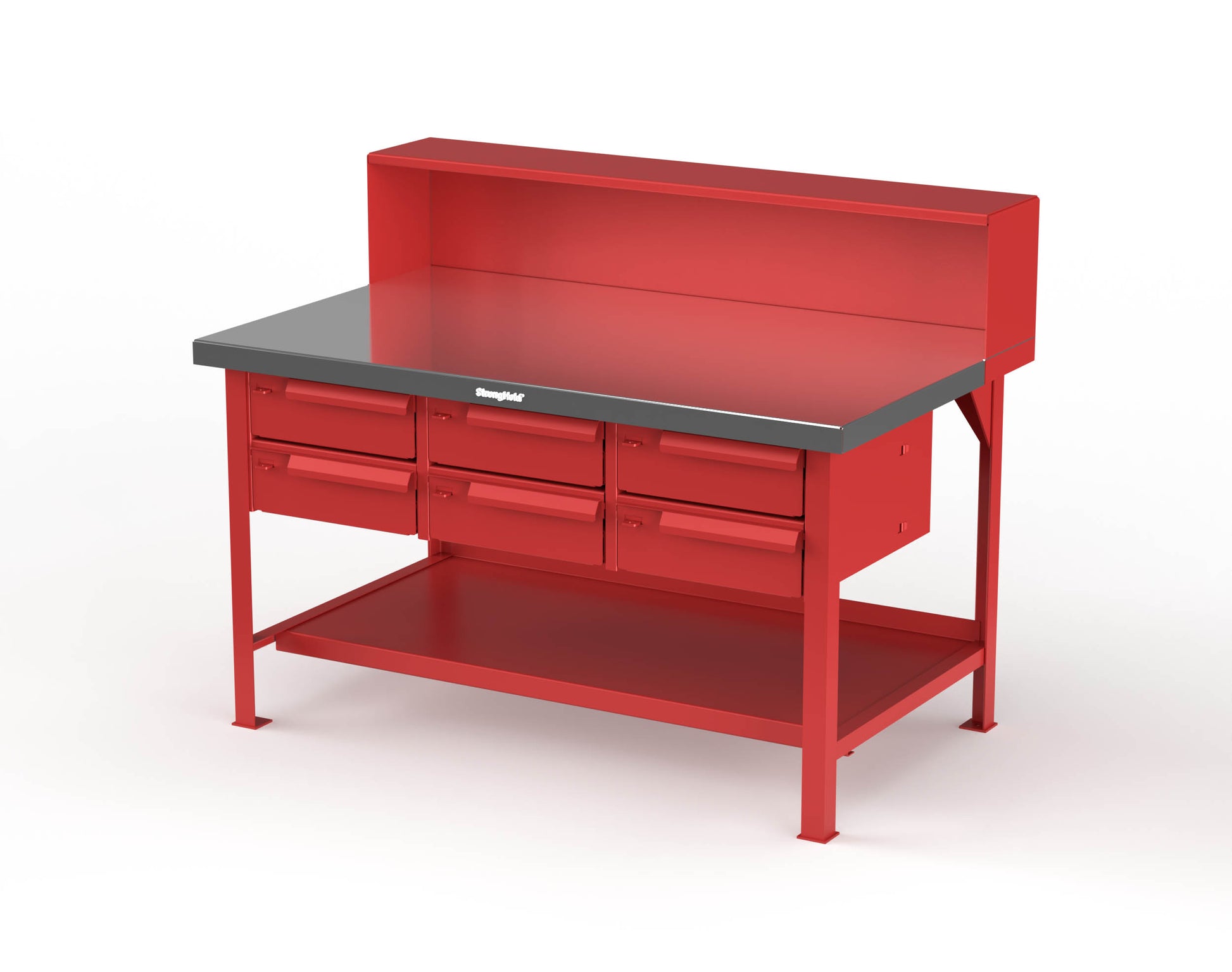 Extreme Duty 7 GA Shop Table with Stainless Steel Top, Riser Shelf, 6 Drawers - 60 In. W x 36 In. D x 48 In. H - T6036-RS-6DB-SSTOP-3001
