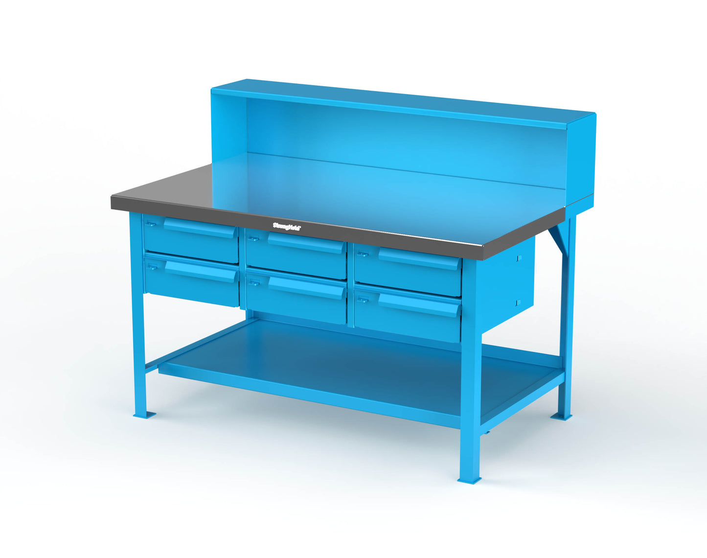Extreme Duty 7 GA Shop Table with Stainless Steel Top, Riser Shelf, 6 Drawers - 60 In. W x 36 In. D x 48 In. H - T6036-RS-6DB-SSTOP-5012