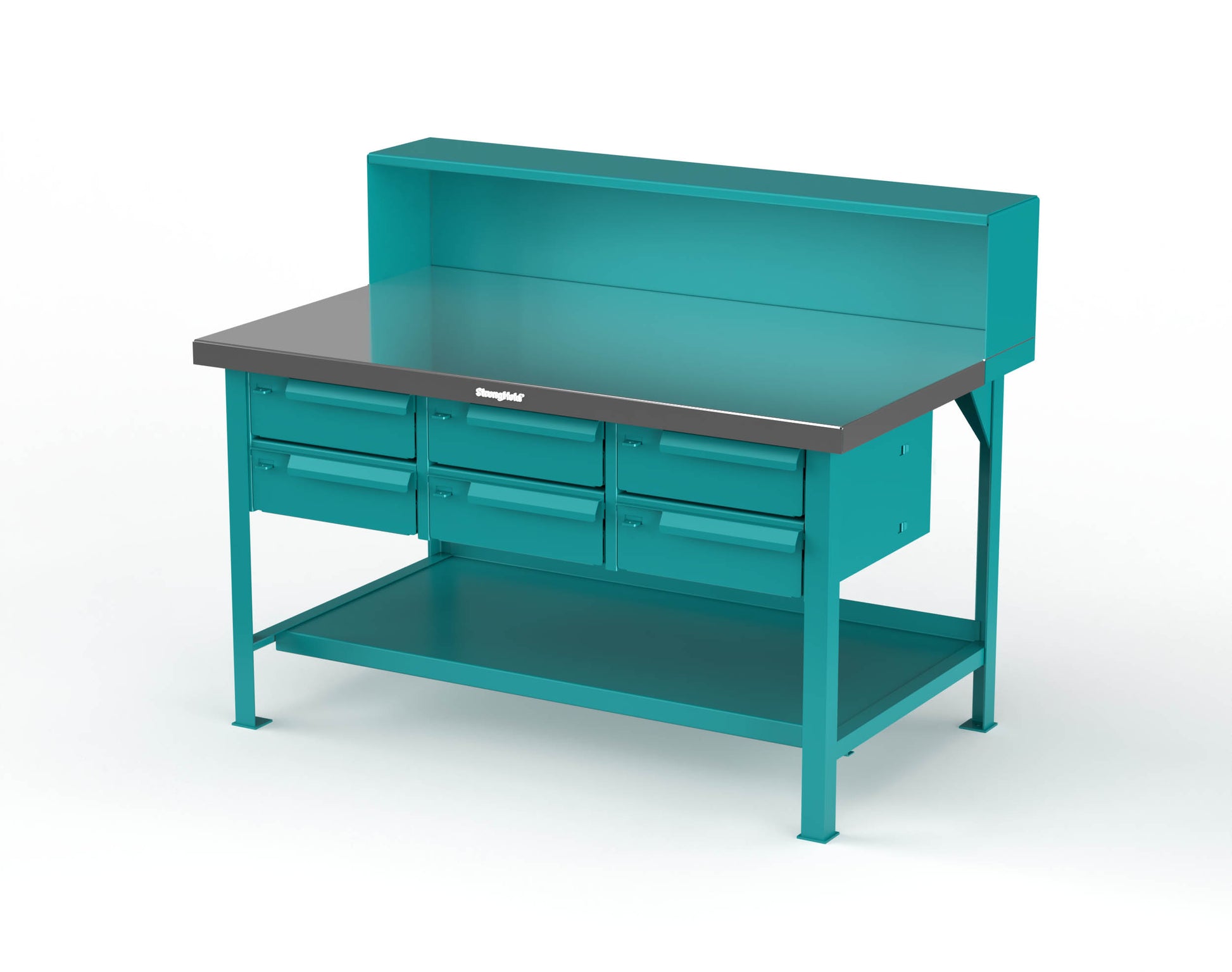 Extreme Duty 7 GA Shop Table with Stainless Steel Top, Riser Shelf, 6 Drawers - 60 In. W x 36 In. D x 48 In. H - T6036-RS-6DB-SSTOP-5021