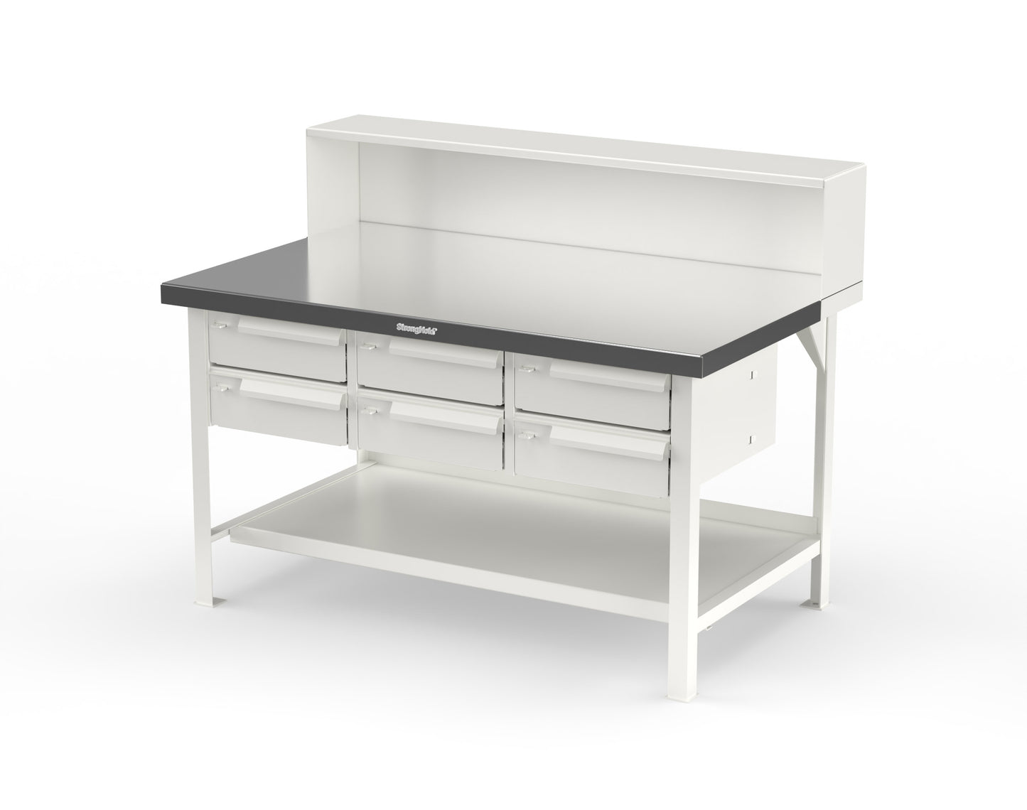 Extreme Duty 7 GA Shop Table with Stainless Steel Top, Riser Shelf, 6 Drawers - 60 In. W x 36 In. D x 48 In. H - T6036-RS-6DB-SSTOP-9003