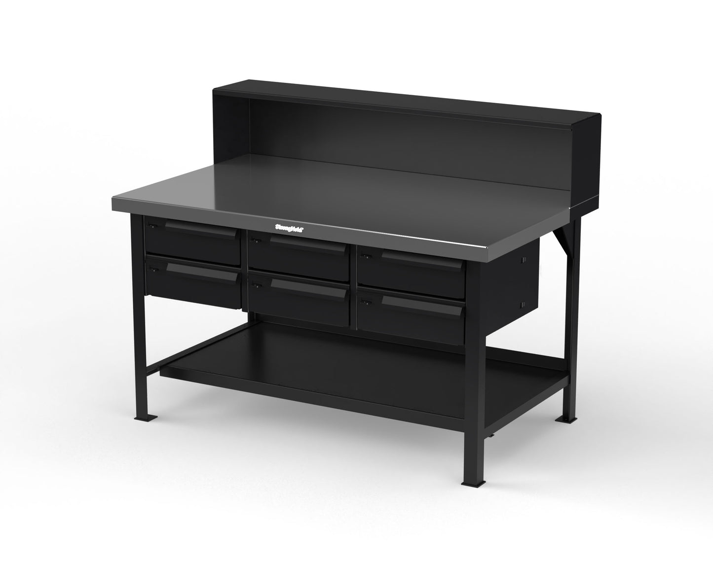 Extreme Duty 7 GA Shop Table with Stainless Steel Top, Riser Shelf, 6 Drawers - 60 In. W x 36 In. D x 48 In. H - T6036-RS-6DB-SSTOP-9005