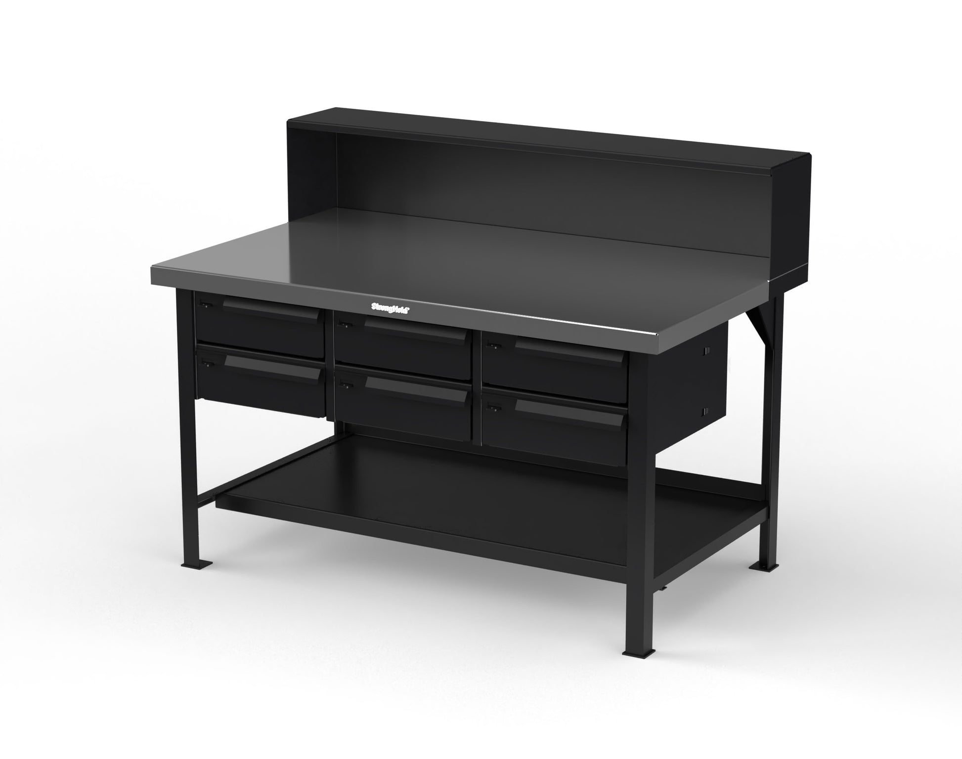 Extreme Duty 7 GA Shop Table with Stainless Steel Top, Riser Shelf, 6 Drawers - 60 In. W x 36 In. D x 48 In. H - T6036-RS-6DB-SSTOP-9005