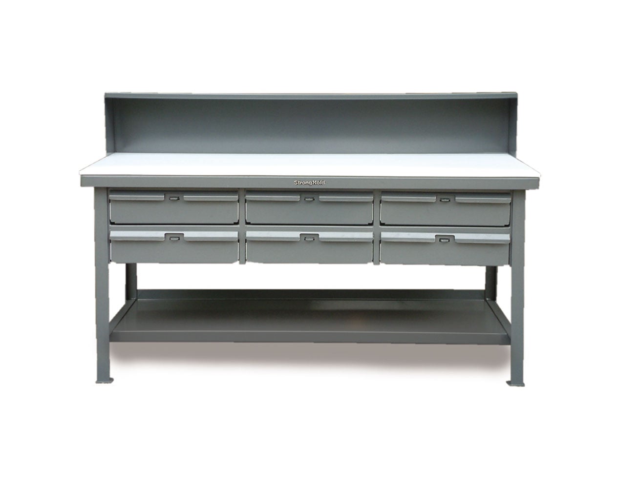 Extreme Duty 7 GA Shop Table with Stainless Steel Top, Riser Shelf, 6 Drawers - 60 In. W x 36 In. D x 48 In. H