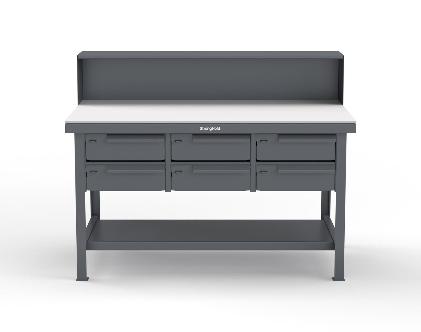 Extreme Duty 7 GA Shop Table with UHMW Top, Riser Shelf, 6 Drawers - 60 In. W x 36 In. D x 48 In. H - T6036-RS-6DB-UHMW-7024
