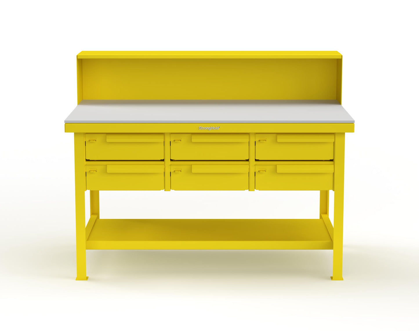 Extreme Duty 7 GA Shop Table with UHMW Top, Riser Shelf, 6 Drawers - 60 In. W x 36 In. D x 48 In. H - T6036-RS-6DB-UHMW-1021