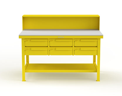 Extreme Duty 7 GA Shop Table with UHMW Top, Riser Shelf, 6 Drawers - 60 In. W x 36 In. D x 48 In. H - T6036-RS-6DB-UHMW-1021