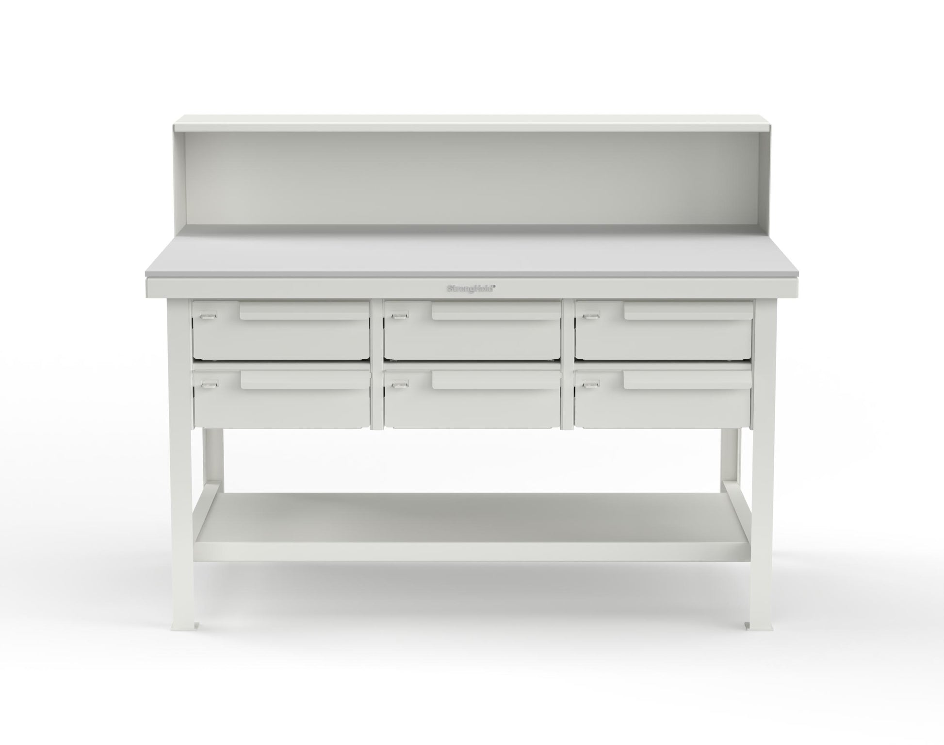 Extreme Duty 7 GA Shop Table with UHMW Top, Riser Shelf, 6 Drawers - 60 In. W x 36 In. D x 48 In. H - T6036-RS-6DB-UHMW-9003