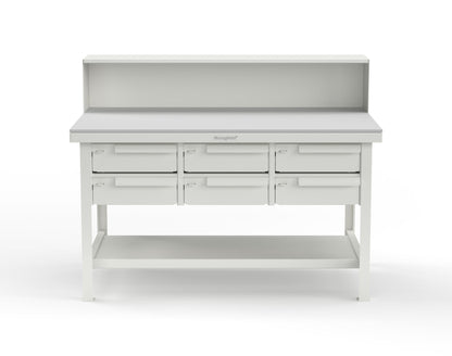 Extreme Duty 7 GA Shop Table with UHMW Top, Riser Shelf, 6 Drawers - 60 In. W x 36 In. D x 48 In. H - T6036-RS-6DB-UHMW-9003