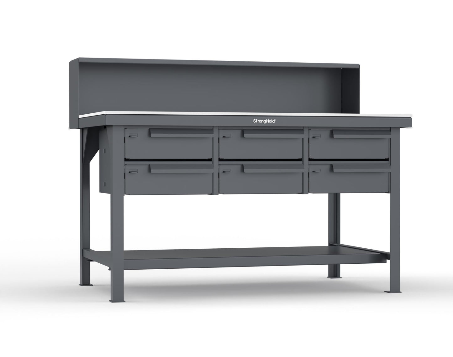 Extreme Duty 7 GA Shop Table with UHMW Top, Riser Shelf, 6 Drawers - 60 In. W x 36 In. D x 48 In. H - T6036-RS-6DB-UHMW-7024