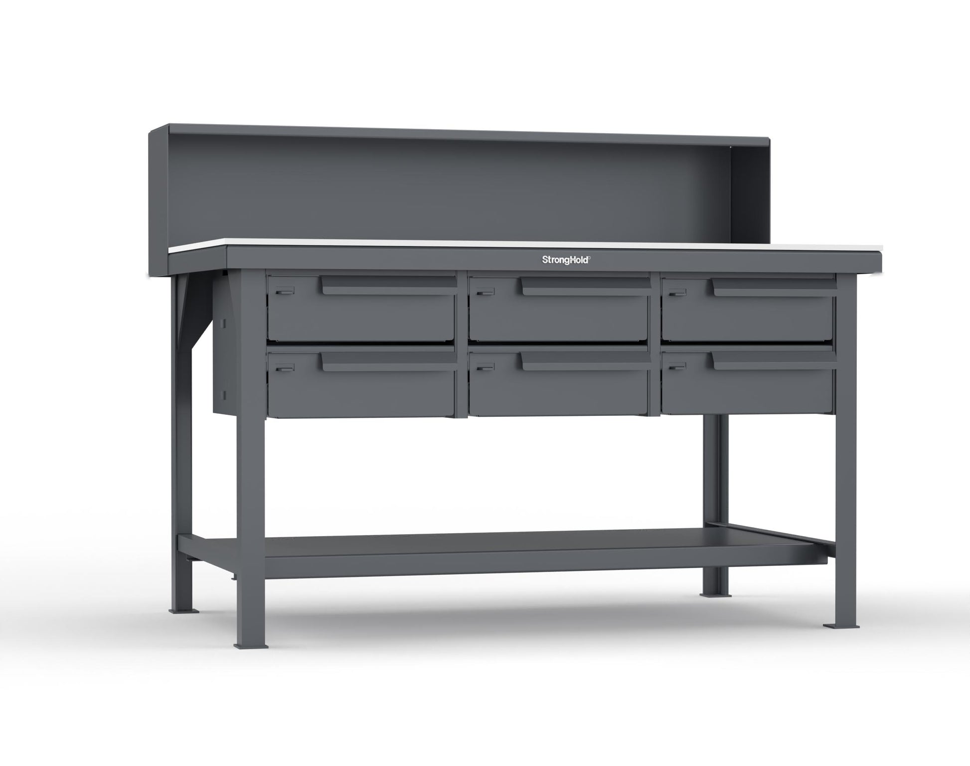 Extreme Duty 7 GA Shop Table with UHMW Top, Riser Shelf, 6 Drawers - 60 In. W x 36 In. D x 48 In. H - T6036-RS-6DB-UHMW-7024