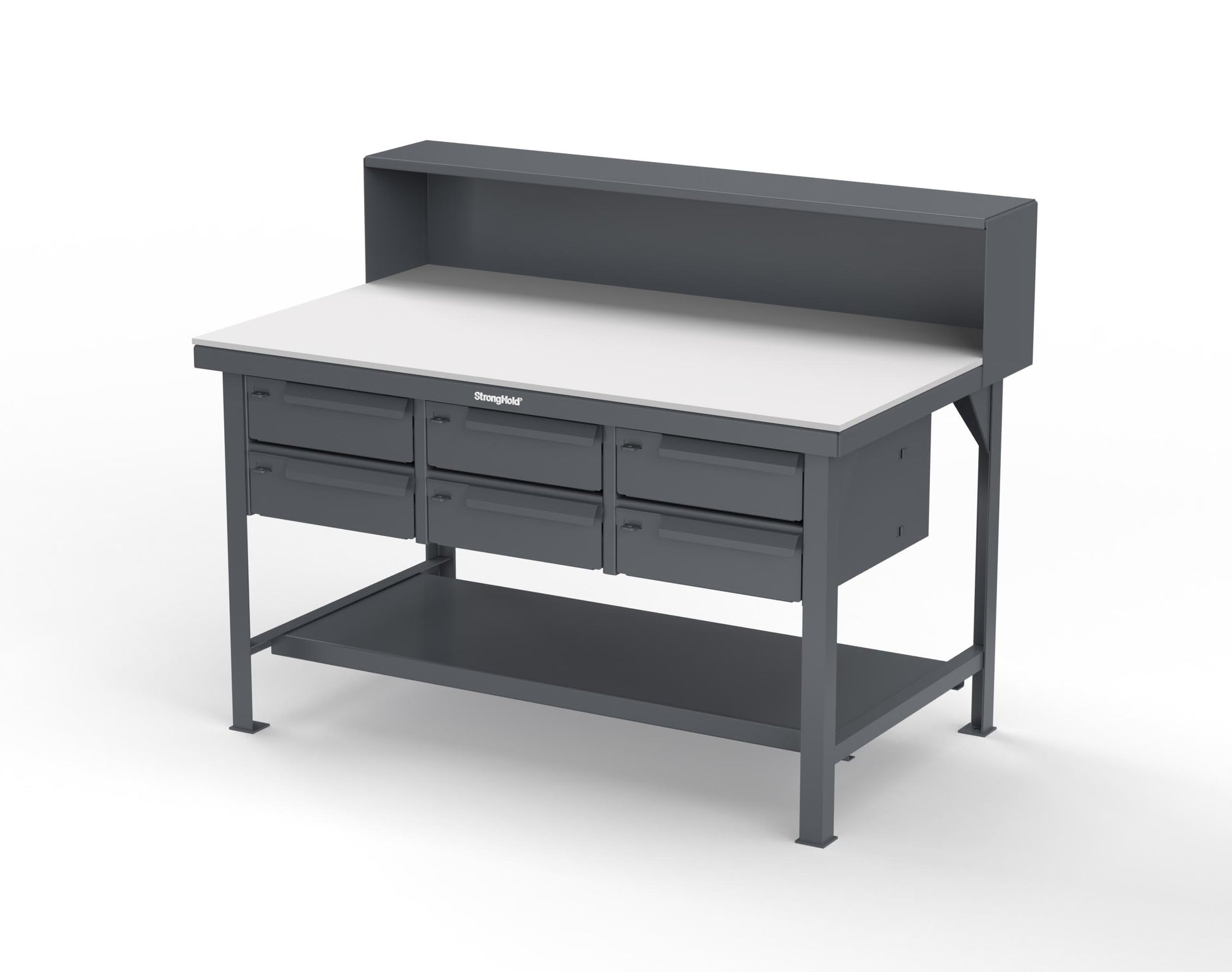 Extreme Duty 7 GA Shop Table with UHMW Top, Riser Shelf, 6 Drawers - 60 In. W x 36 In. D x 48 In. H - T6036-RS-6DB-UHMW-7024
