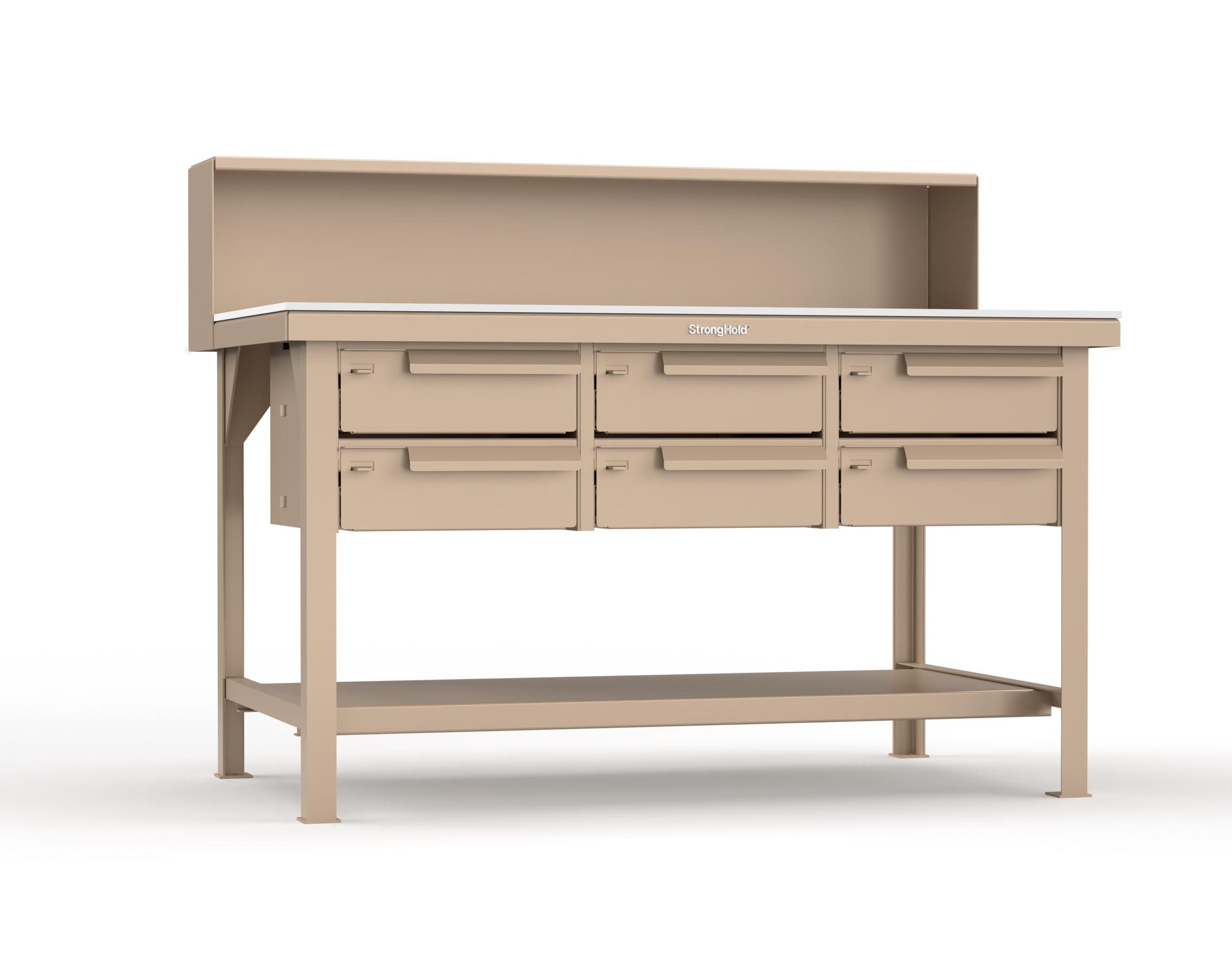 Extreme Duty 7 GA Shop Table with UHMW Top, Riser Shelf, 6 Drawers - 60 In. W x 36 In. D x 48 In. H - T6036-RS-6DB-UHMW-1019