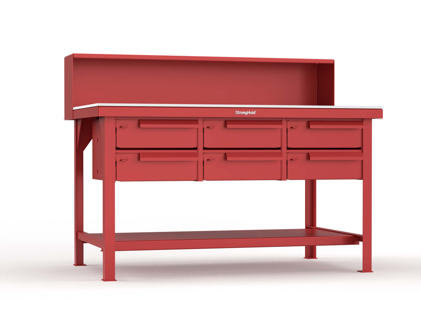 Extreme Duty 7 GA Shop Table with UHMW Top, Riser Shelf, 6 Drawers - 60 In. W x 36 In. D x 48 In. H - T6036-RS-6DB-UHMW-3001