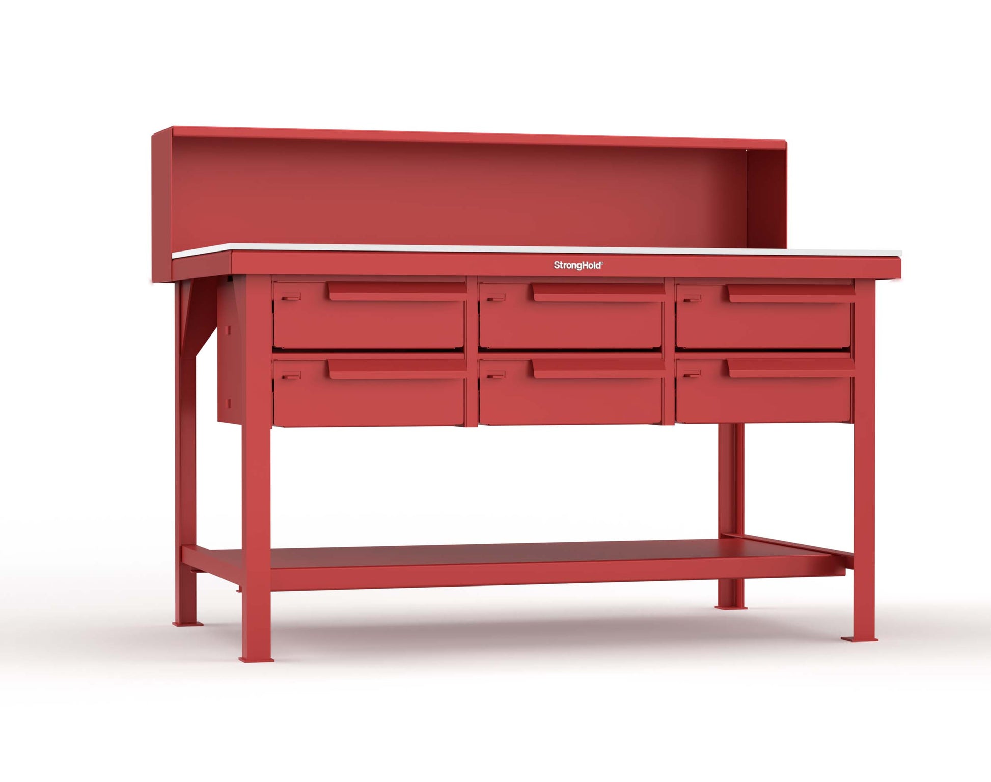 Extreme Duty 7 GA Shop Table with UHMW Top, Riser Shelf, 6 Drawers - 60 In. W x 36 In. D x 48 In. H - T6036-RS-6DB-UHMW-3001