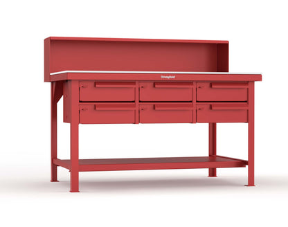 Extreme Duty 7 GA Shop Table with UHMW Top, Riser Shelf, 6 Drawers - 60 In. W x 36 In. D x 48 In. H - T6036-RS-6DB-UHMW-3001