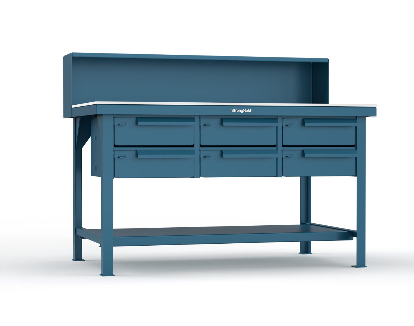 Extreme Duty 7 GA Shop Table with UHMW Top, Riser Shelf, 6 Drawers - 60 In. W x 36 In. D x 48 In. H - T6036-RS-6DB-UHMW-5001