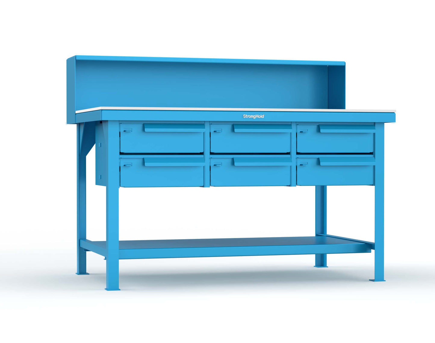 Extreme Duty 7 GA Shop Table with UHMW Top, Riser Shelf, 6 Drawers - 60 In. W x 36 In. D x 48 In. H - T6036-RS-6DB-UHMW-5012