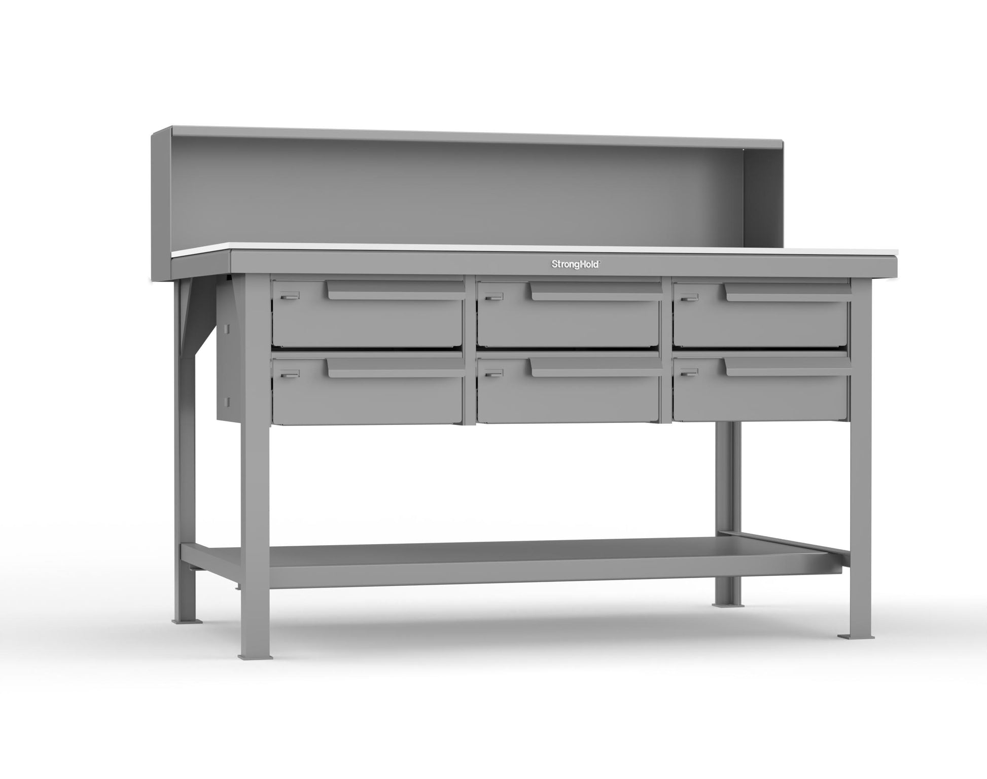 Extreme Duty 7 GA Shop Table with UHMW Top, Riser Shelf, 6 Drawers - 60 In. W x 36 In. D x 48 In. H - T6036-RS-6DB-UHMW-7037