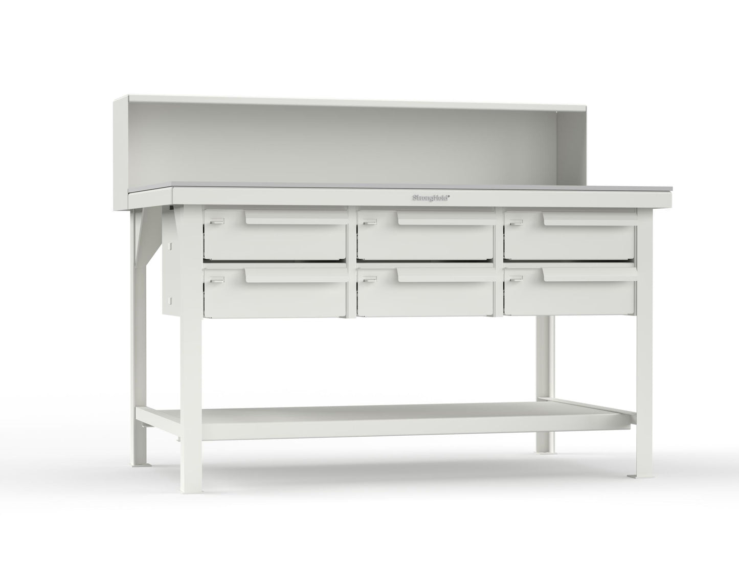 Extreme Duty 7 GA Shop Table with UHMW Top, Riser Shelf, 6 Drawers - 60 In. W x 36 In. D x 48 In. H - T6036-RS-6DB-UHMW-9003