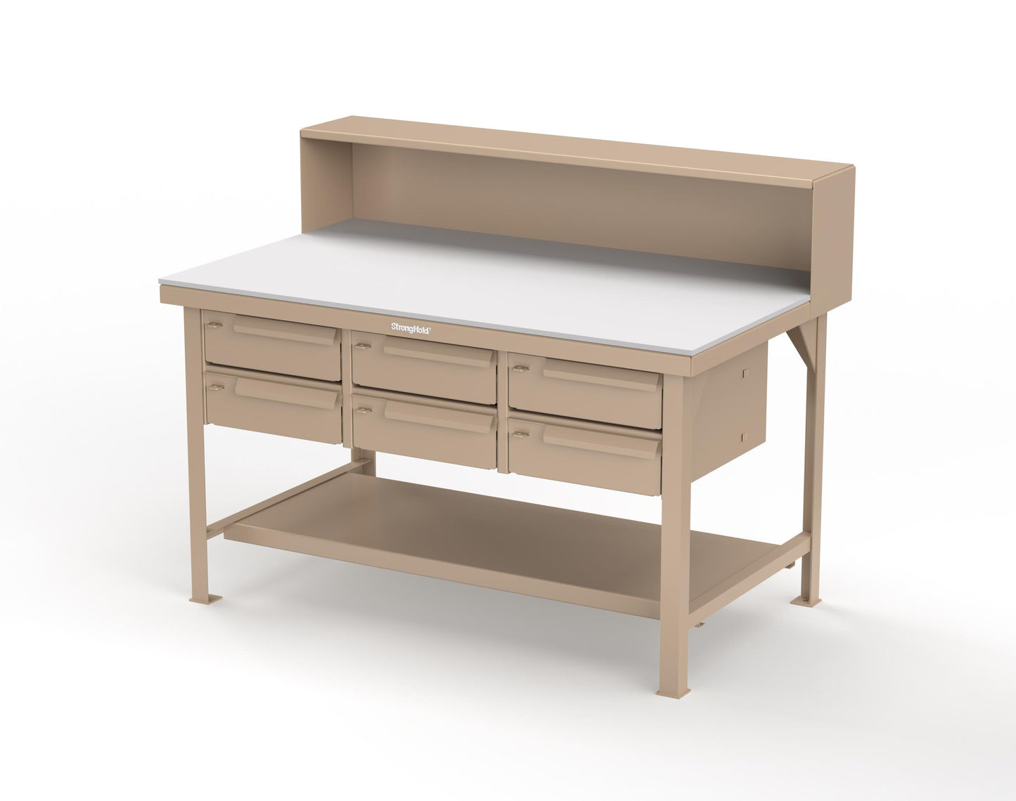 Extreme Duty 7 GA Shop Table with UHMW Top, Riser Shelf, 6 Drawers - 60 In. W x 36 In. D x 48 In. H - T6036-RS-6DB-UHMW-1019