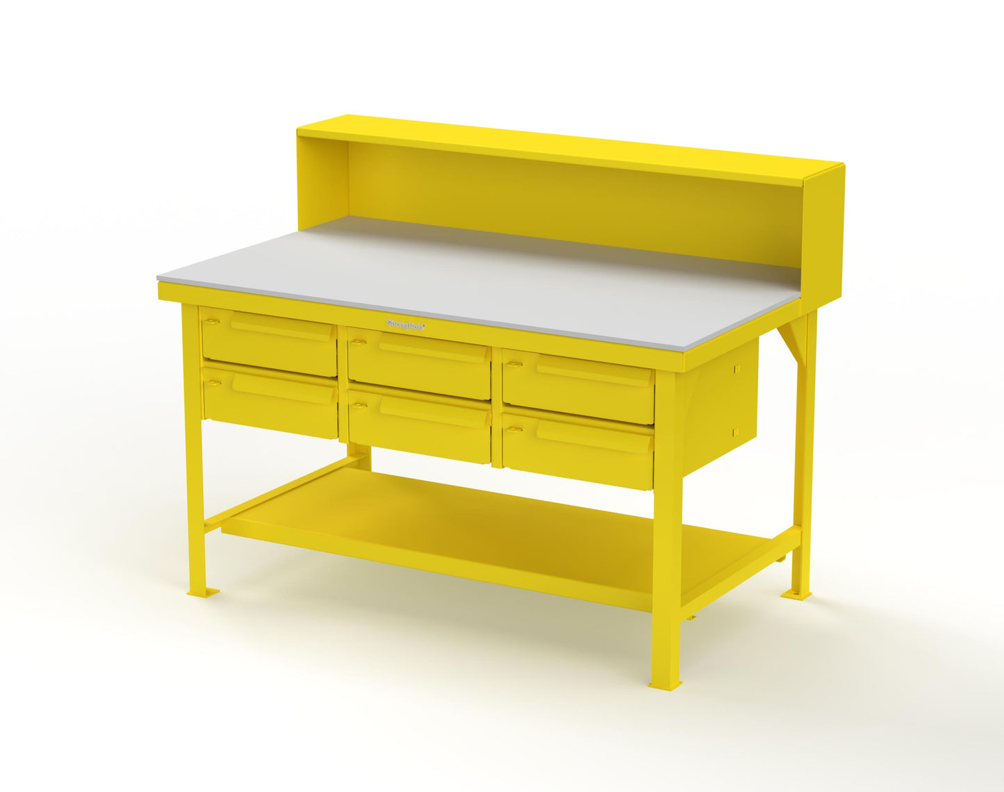 Extreme Duty 7 GA Shop Table with UHMW Top, Riser Shelf, 6 Drawers - 60 In. W x 36 In. D x 48 In. H - T6036-RS-6DB-UHMW-1021