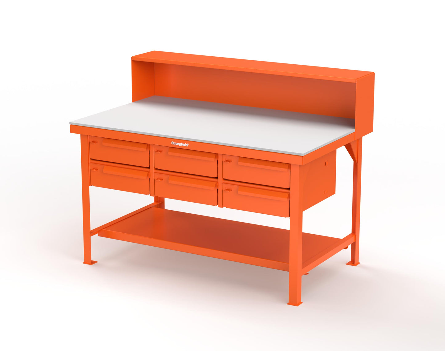 Extreme Duty 7 GA Shop Table with UHMW Top, Riser Shelf, 6 Drawers - 60 In. W x 36 In. D x 48 In. H - T6036-RS-6DB-UHMW-2009