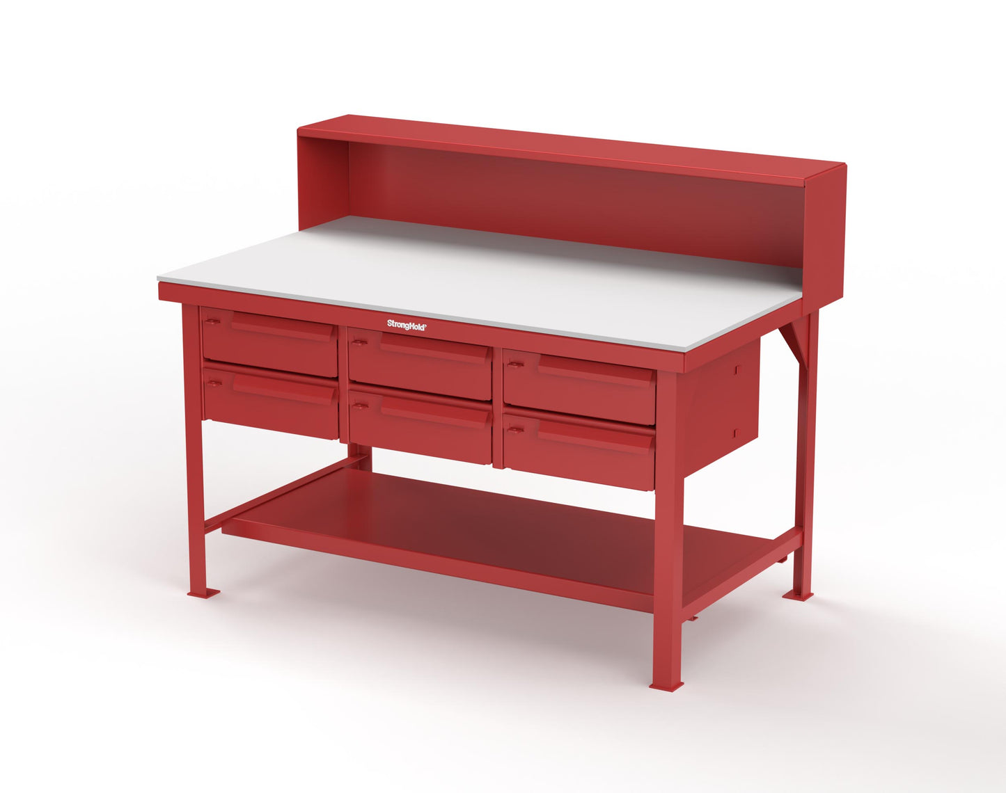 Extreme Duty 7 GA Shop Table with UHMW Top, Riser Shelf, 6 Drawers - 60 In. W x 36 In. D x 48 In. H - T6036-RS-6DB-UHMW-3001