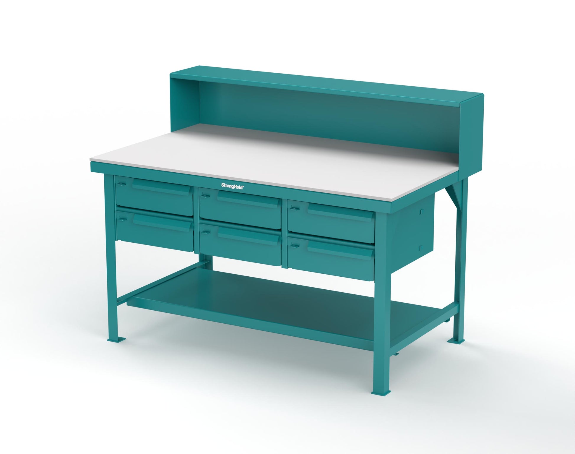 Extreme Duty 7 GA Shop Table with UHMW Top, Riser Shelf, 6 Drawers - 60 In. W x 36 In. D x 48 In. H - T6036-RS-6DB-UHMW-5021