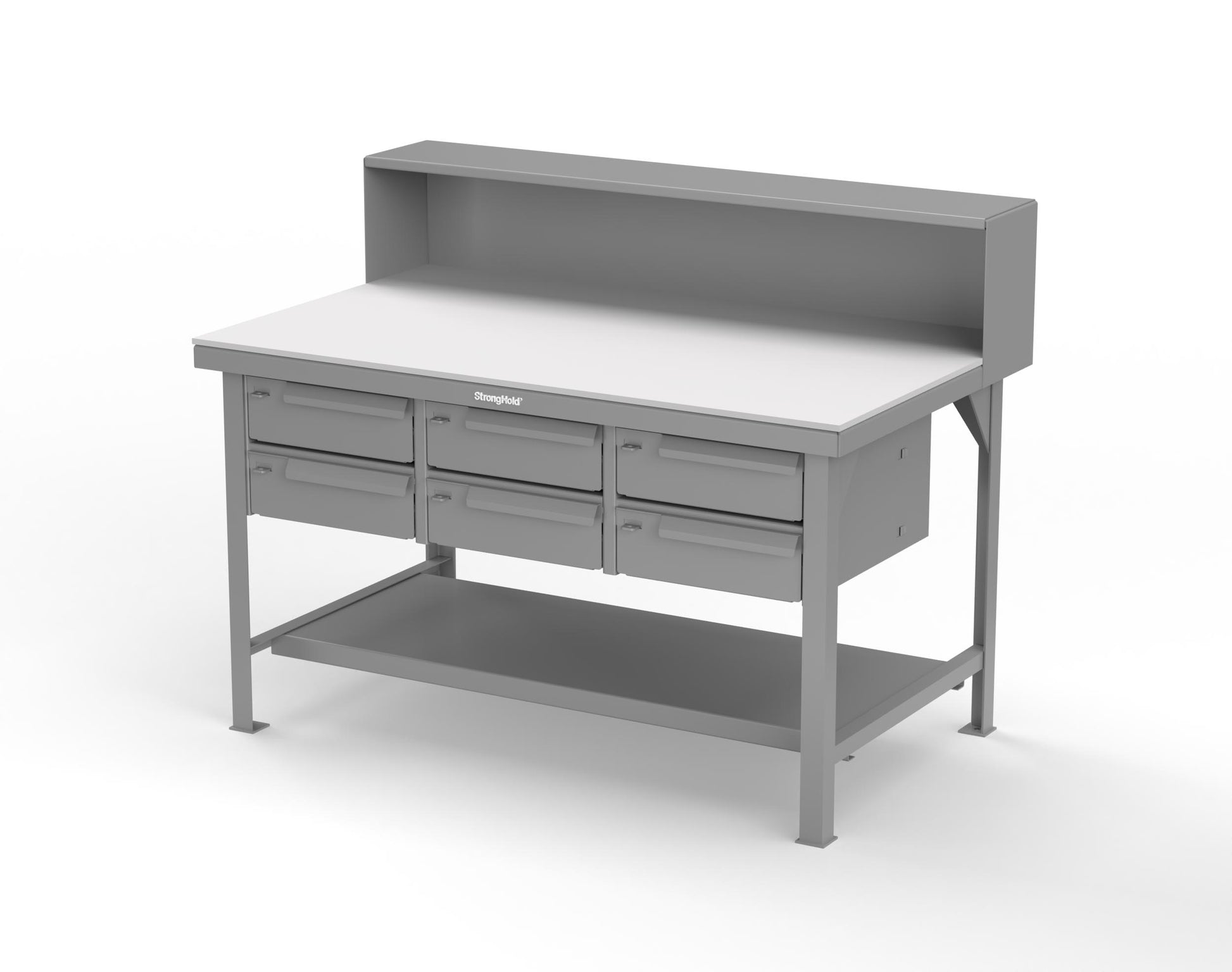 Extreme Duty 7 GA Shop Table with UHMW Top, Riser Shelf, 6 Drawers - 60 In. W x 36 In. D x 48 In. H - T6036-RS-6DB-UHMW-7037