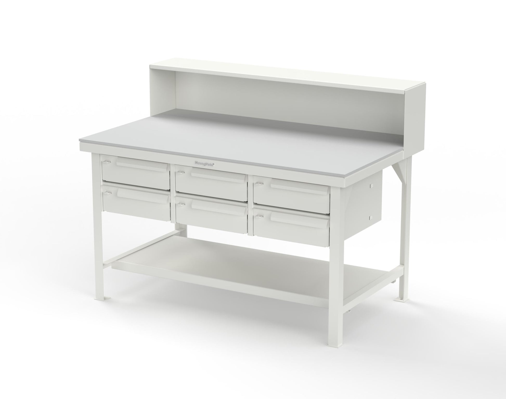 Extreme Duty 7 GA Shop Table with UHMW Top, Riser Shelf, 6 Drawers - 60 In. W x 36 In. D x 48 In. H - T6036-RS-6DB-UHMW-9003