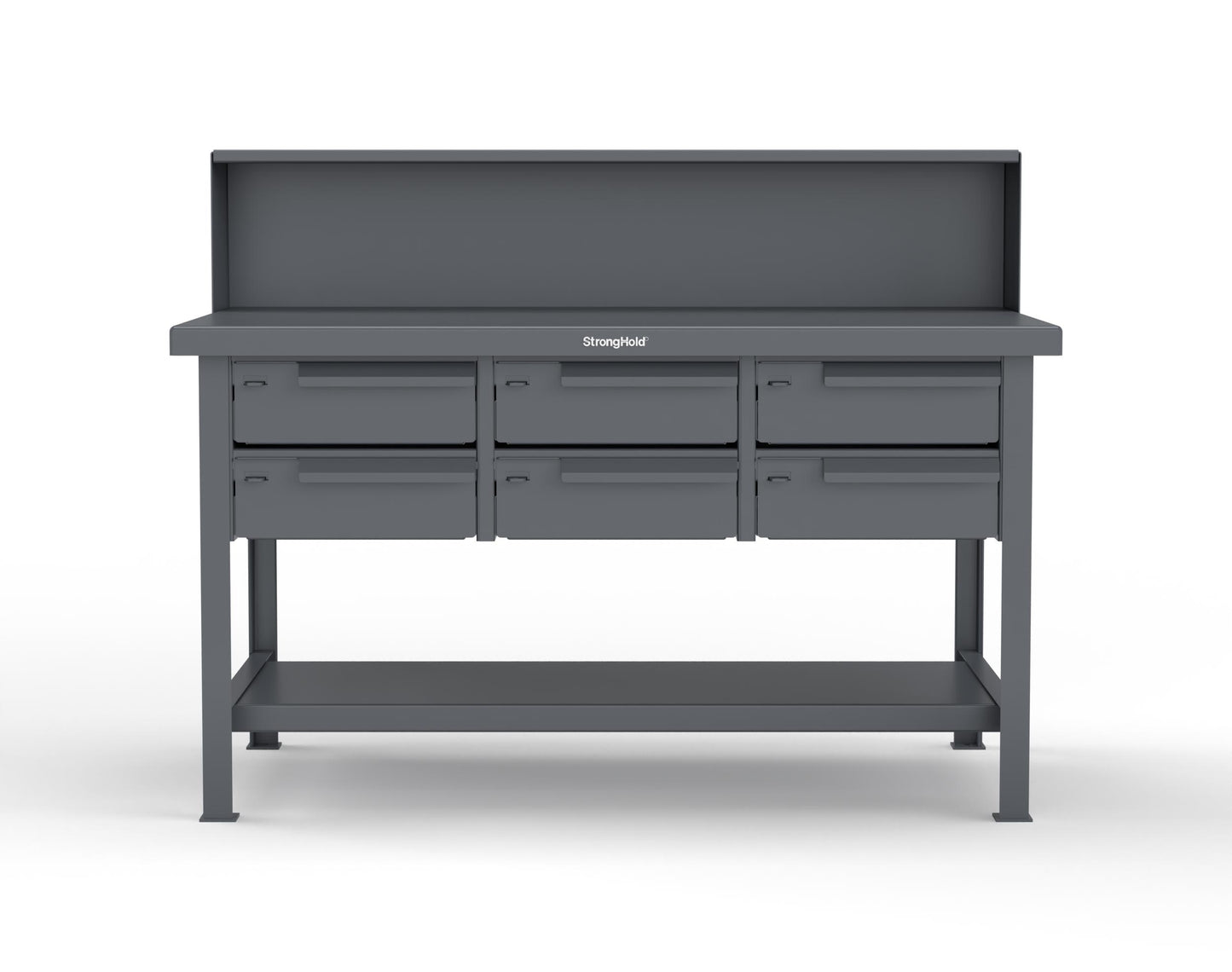 Extreme Duty 7 GA Shop Table with 6 Drawers, 1 Shelf, Riser Shelf - 60 In. W x 36 In. D x 34 In. H - T6036-RS-6DB-7024