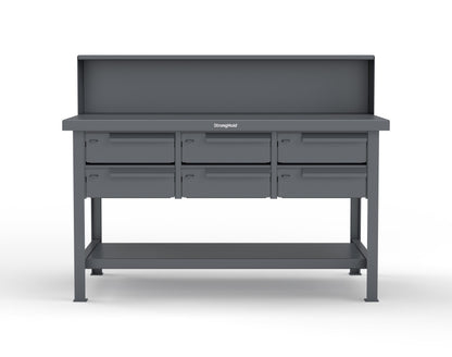 Extreme Duty 7 GA Shop Table with 6 Drawers, 1 Shelf, Riser Shelf - 60 In. W x 36 In. D x 34 In. H - T6036-RS-6DB-7024