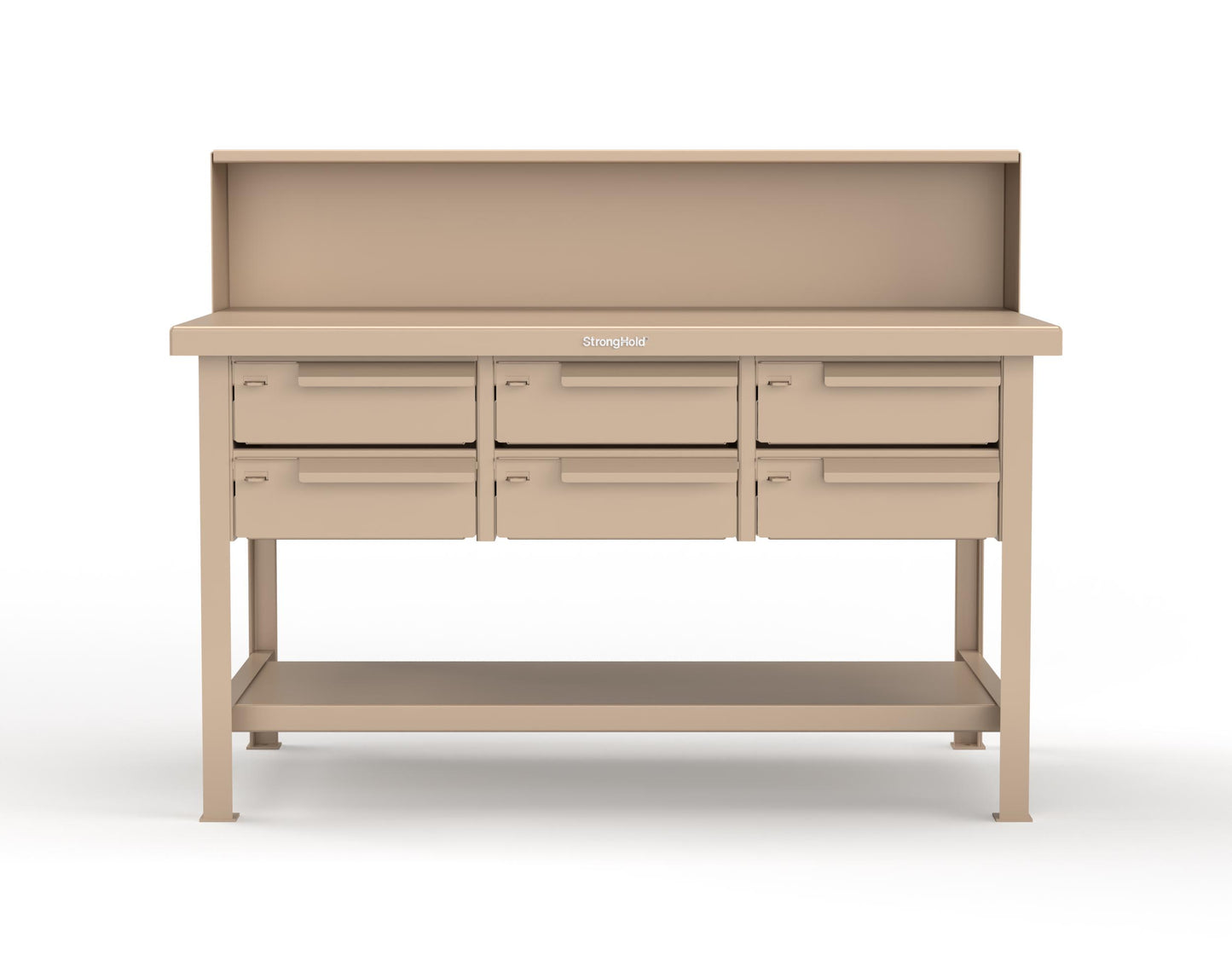 Extreme Duty 7 GA Shop Table with 6 Drawers, 1 Shelf, Riser Shelf - 60 In. W x 36 In. D x 34 In. H - T6036-RS-6DB-1019
