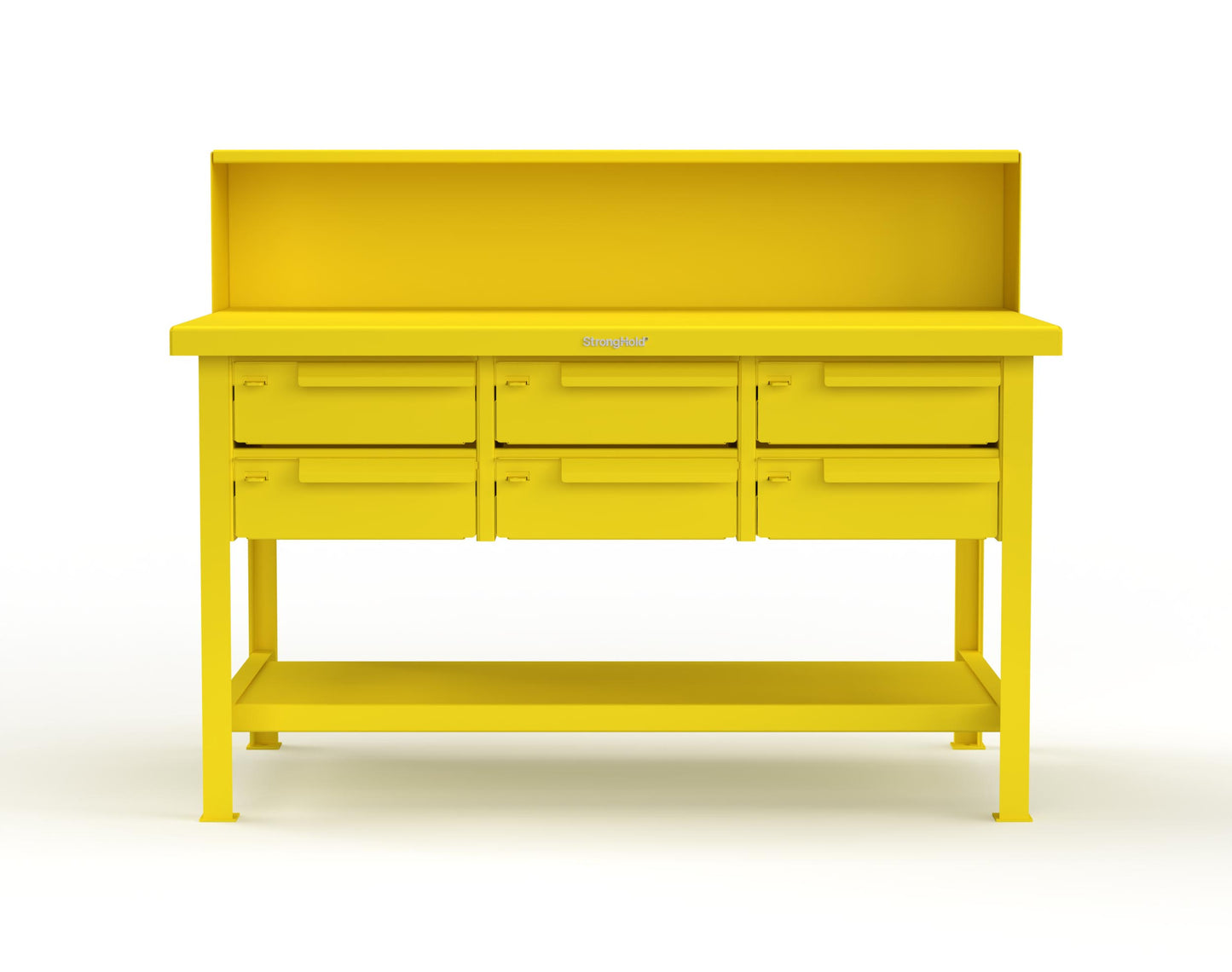 Extreme Duty 7 GA Shop Table with 6 Drawers, 1 Shelf, Riser Shelf - 60 In. W x 36 In. D x 34 In. H - T6036-RS-6DB-1021