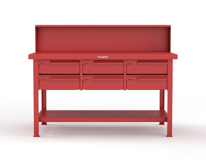 Extreme Duty 7 GA Shop Table with 6 Drawers, 1 Shelf, Riser Shelf - 60 In. W x 36 In. D x 34 In. H - T6036-RS-6DB-3001