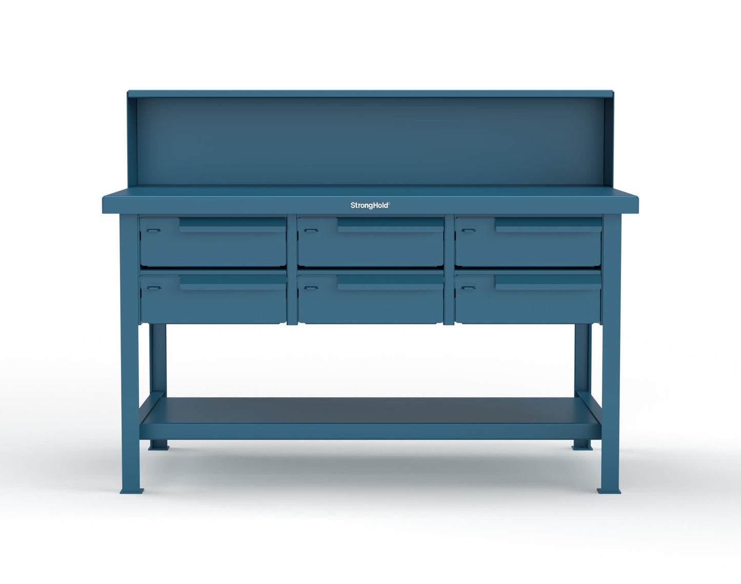 Extreme Duty 7 GA Shop Table with 6 Drawers, 1 Shelf, Riser Shelf - 60 In. W x 36 In. D x 34 In. H - T6036-RS-6DB-5001