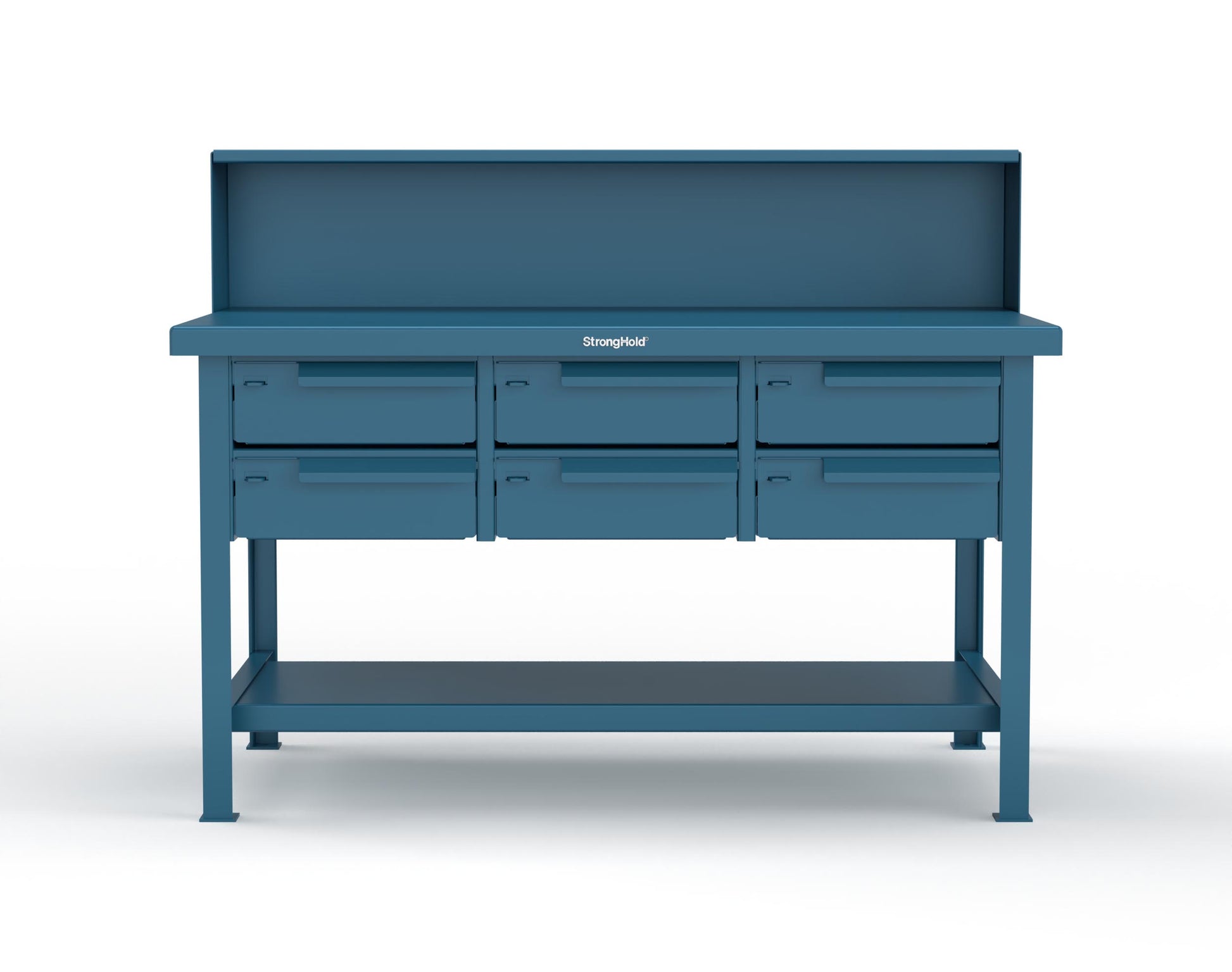 Extreme Duty 7 GA Shop Table with 6 Drawers, 1 Shelf, Riser Shelf - 60 In. W x 36 In. D x 34 In. H - T6036-RS-6DB-5001