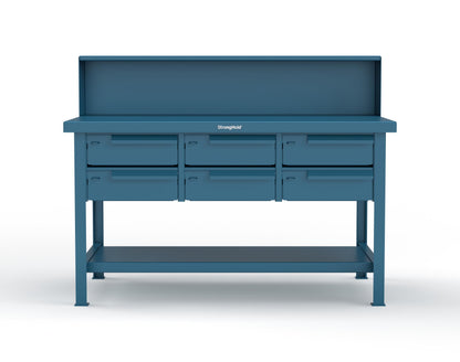 Extreme Duty 7 GA Shop Table with 6 Drawers, 1 Shelf, Riser Shelf - 60 In. W x 36 In. D x 34 In. H - T6036-RS-6DB-5001