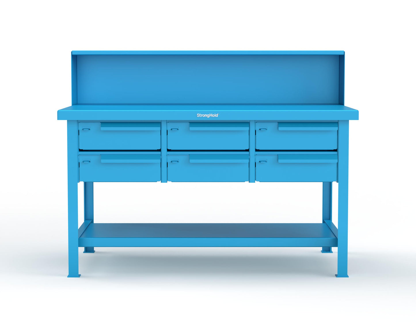 Extreme Duty 7 GA Shop Table with 6 Drawers, 1 Shelf, Riser Shelf - 60 In. W x 36 In. D x 34 In. H - T6036-RS-6DB-5012