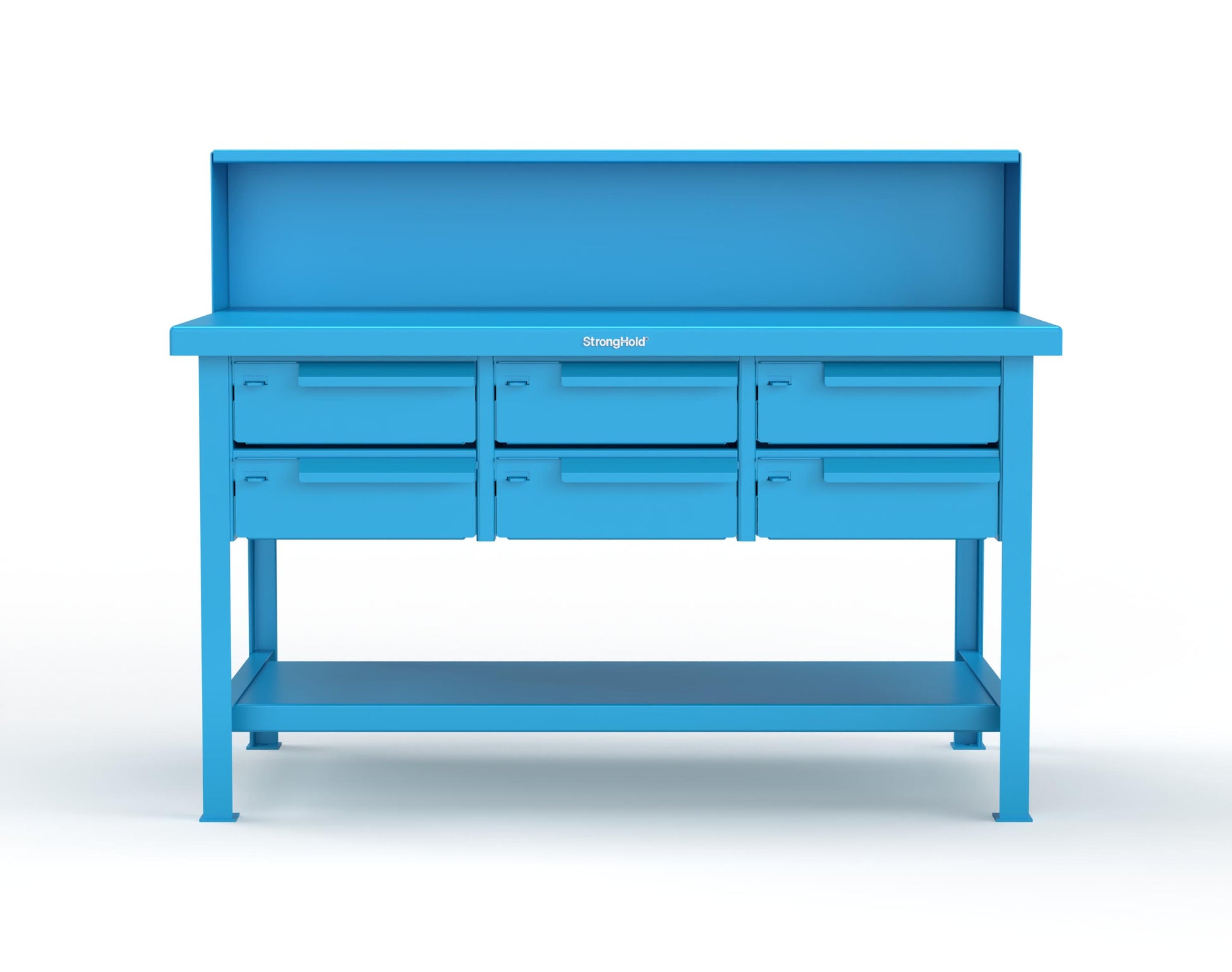 Extreme Duty 7 GA Shop Table with 6 Drawers, 1 Shelf, Riser Shelf - 60 In. W x 36 In. D x 34 In. H - T6036-RS-6DB-5012