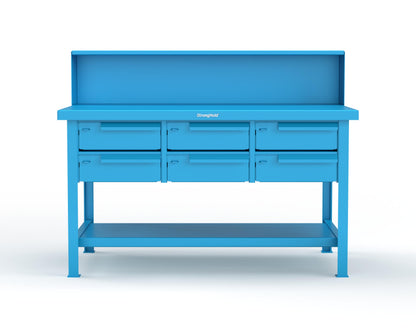 Extreme Duty 7 GA Shop Table with 6 Drawers, 1 Shelf, Riser Shelf - 60 In. W x 36 In. D x 34 In. H - T6036-RS-6DB-5012
