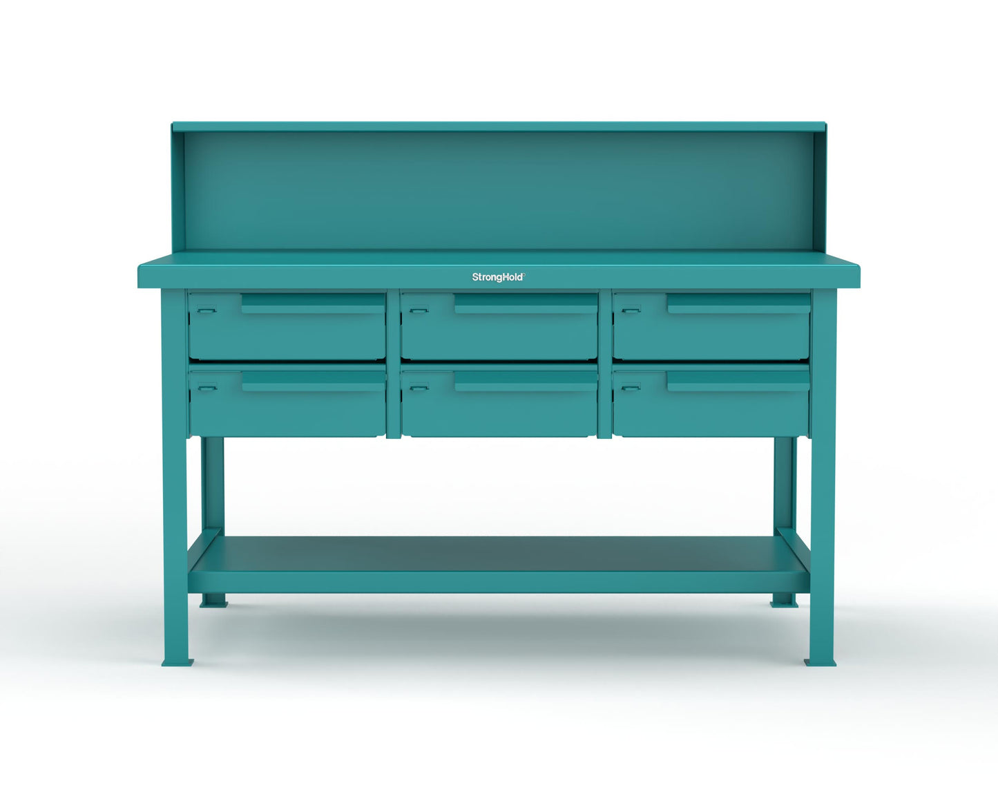 Extreme Duty 7 GA Shop Table with 6 Drawers, 1 Shelf, Riser Shelf - 60 In. W x 36 In. D x 34 In. H - T6036-RS-6DB-5021