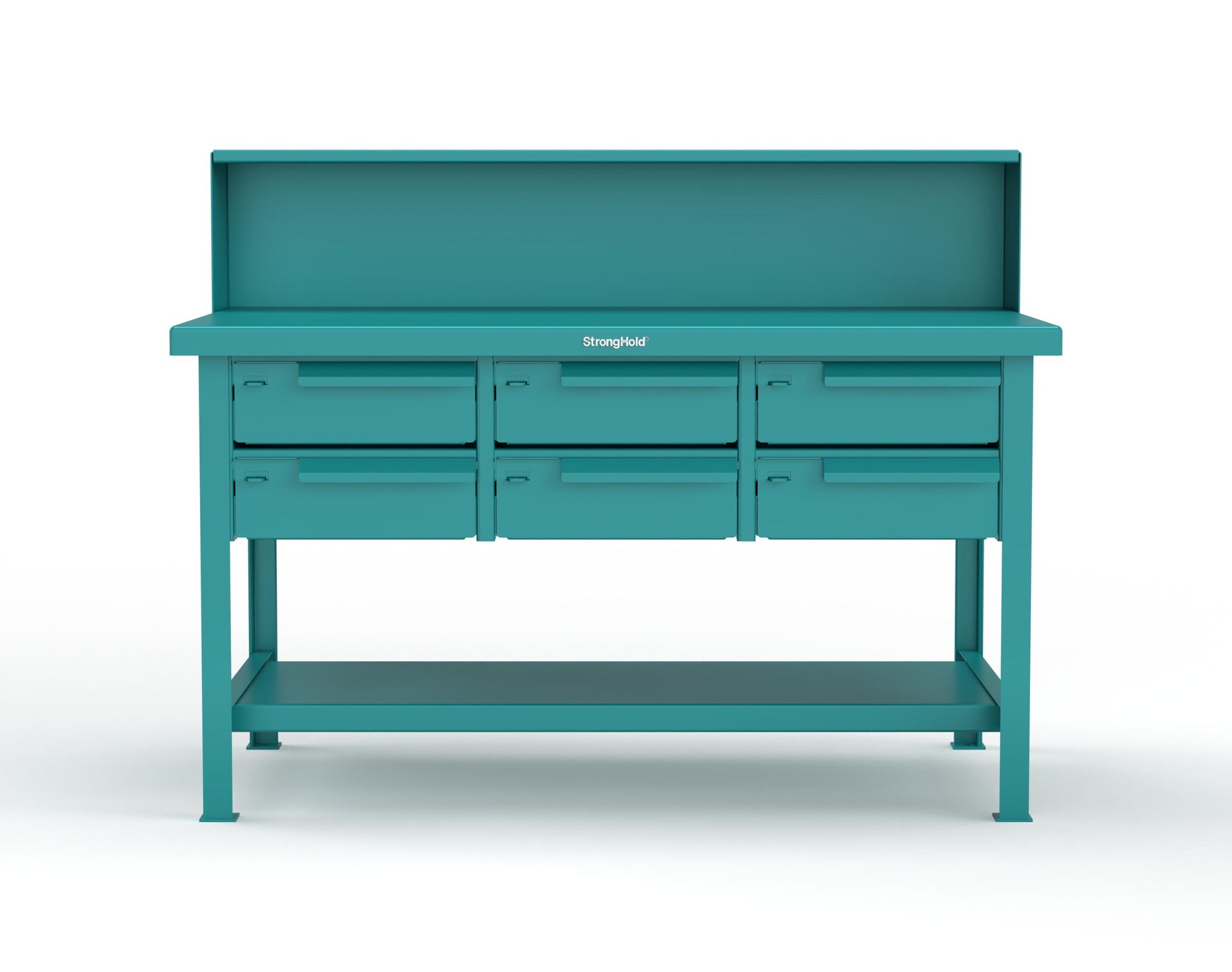 Extreme Duty 7 GA Shop Table with 6 Drawers, 1 Shelf, Riser Shelf - 60 In. W x 36 In. D x 34 In. H - T6036-RS-6DB-5021